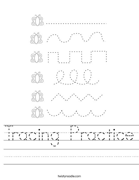 Butterfly tracing worksheet with dotted line patterns