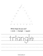 Worksheet with dotted triangle and traced word "triangle