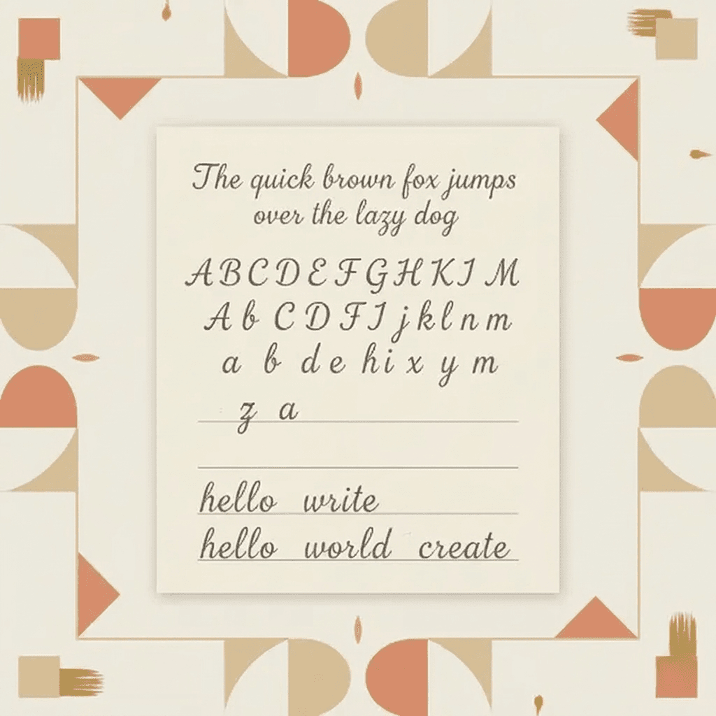 Cursive handwriting worksheet with decorative geometric border
