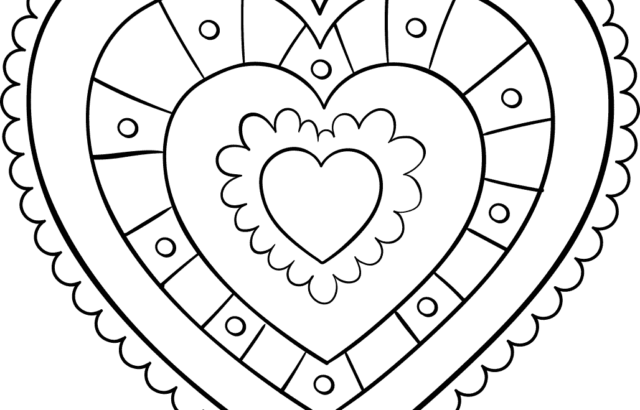 Nested decorative heart outline coloring page