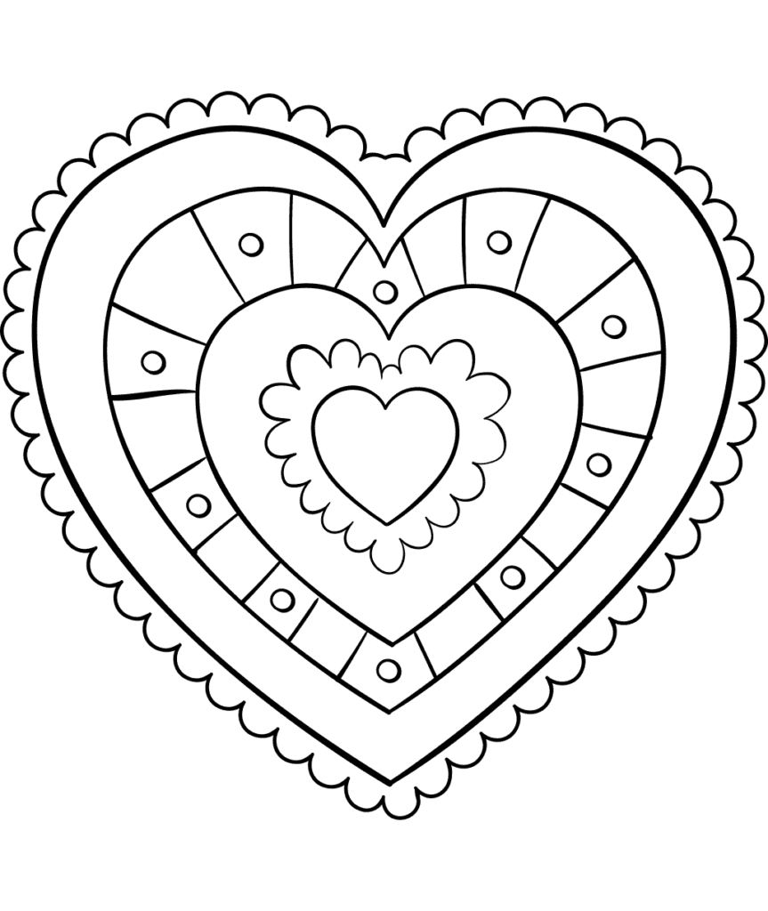 Nested decorative heart outline coloring page