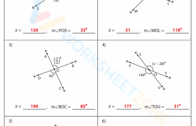 Vertical angles math worksheet answer key