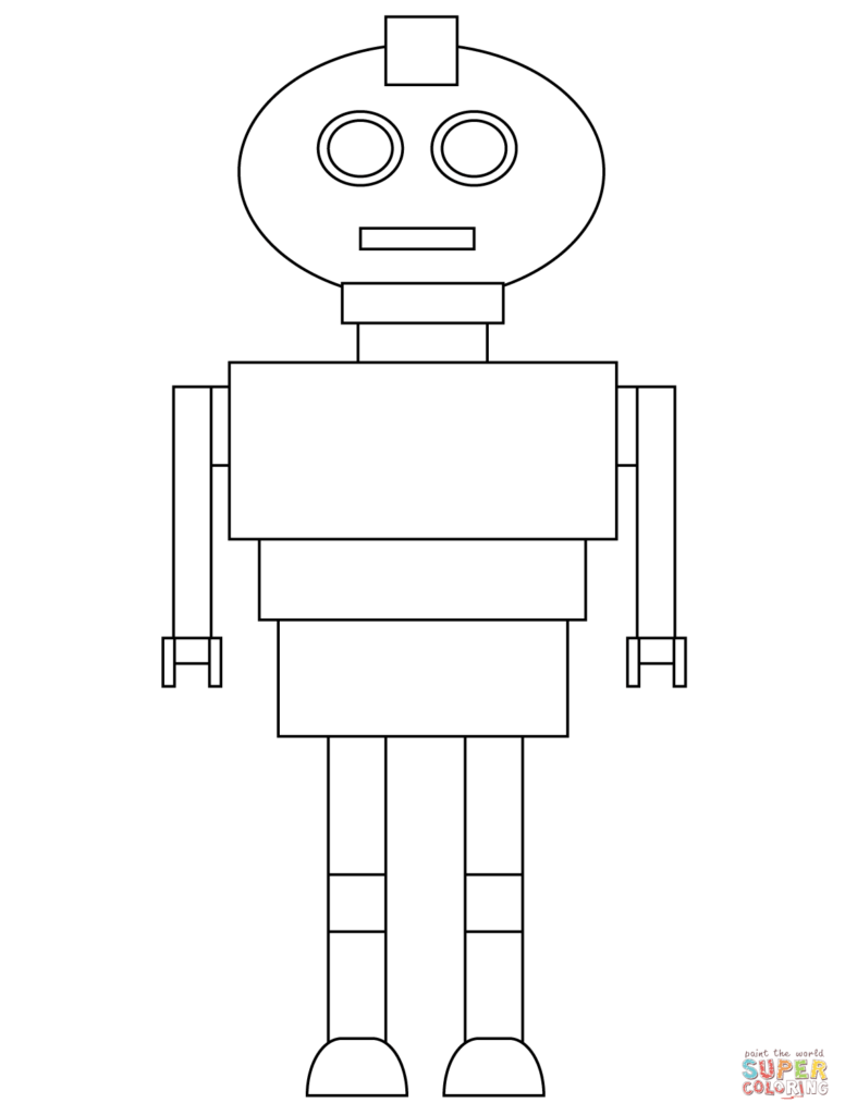 Simple line drawing of a robot on white background