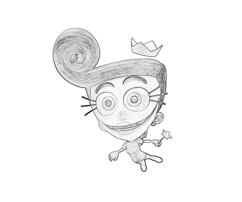 Pencil sketch of a cartoon girl with a crown and wand