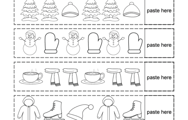 Winter patterns worksheet with cut-and-paste pictures