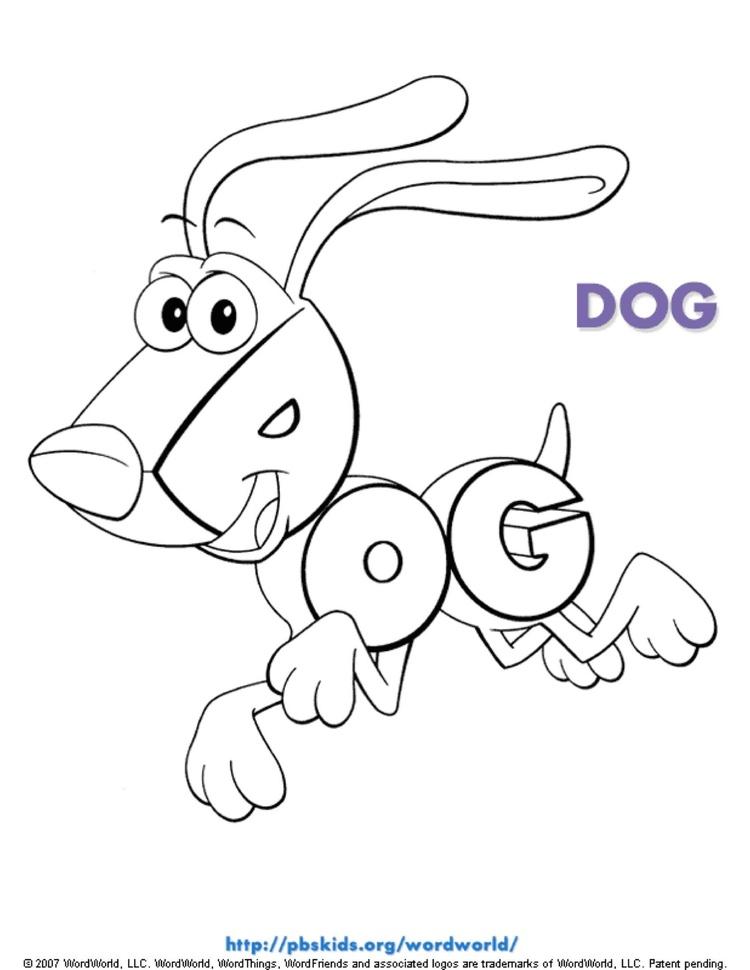 Cartoon dog spelling DOG on white background