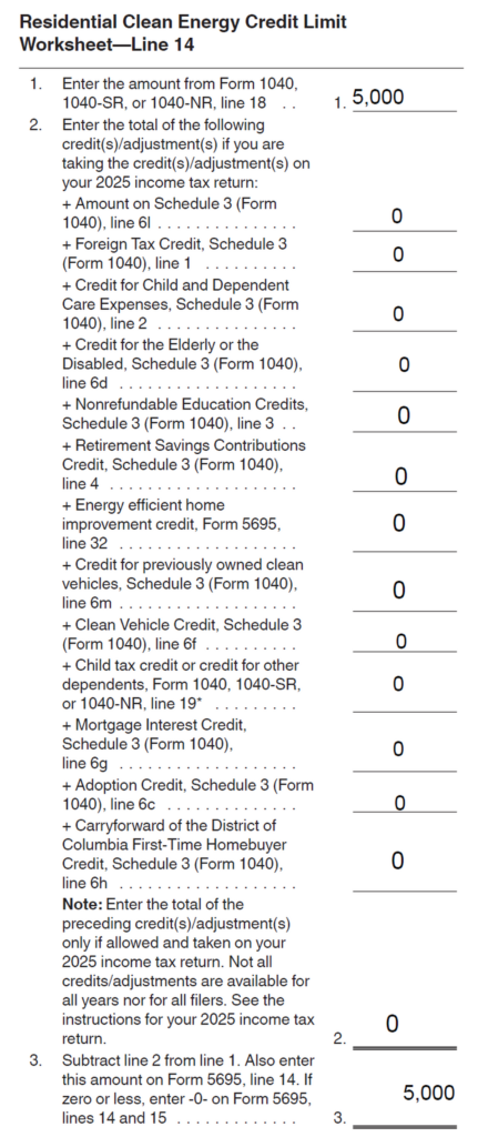 Printed tax worksheet with numbered lines and 5,000 entry values