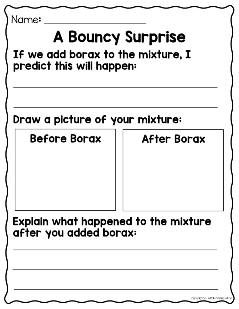 Black-and-white science worksheet titled A Bouncy Surprise