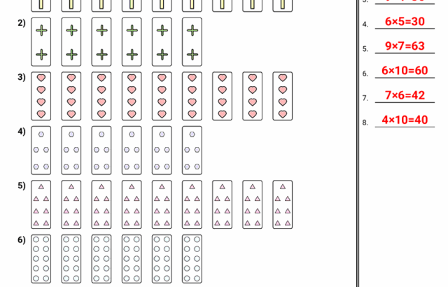 Math worksheet with multiplication problems and answer key
