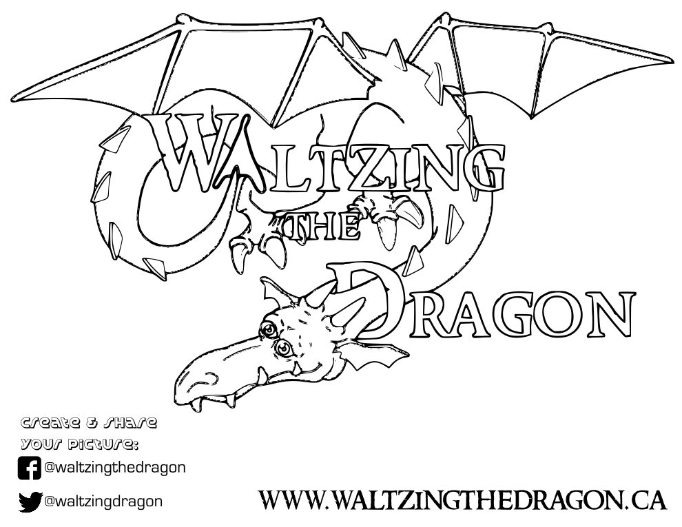 Black-and-white dragon logo with Waltzing the Dragon text