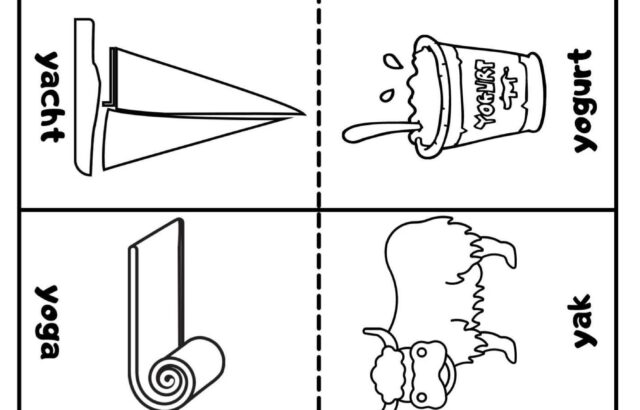 Black-and-white worksheet showing yarn-related drawings and labels
