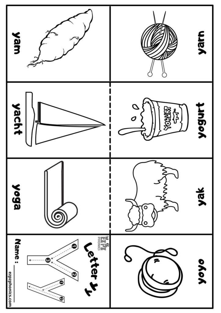 Black-and-white worksheet showing yarn-related drawings and labels