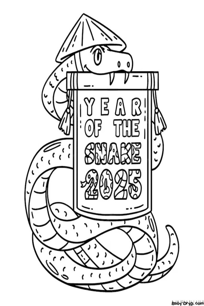 Cartoon snake wrapped around a Year of the Snake banner